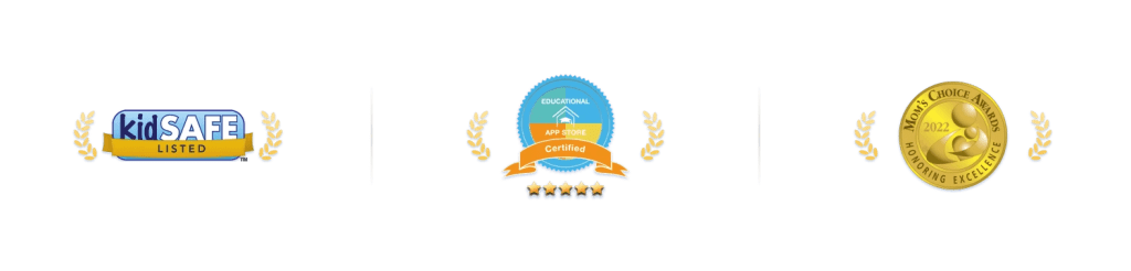 A row of three colorful digital achievement awards and badges.